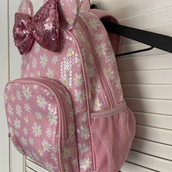 Disney Store Minnie Mouse Pink Daisy Flower Backpack w/ Sequin Bow - Picture 4 of 9
